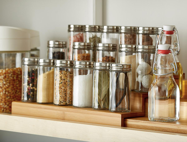 Three-tier Expandable Bamboo Riser for storing Spice Jars