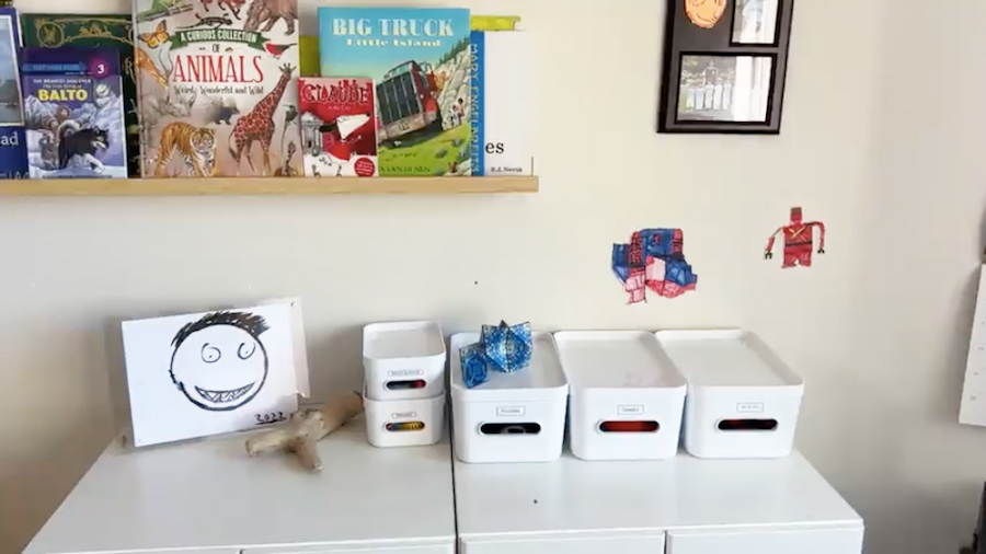 decluttering toys with labeled bins