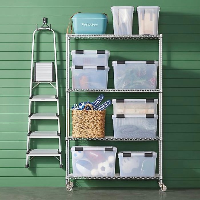 Garage Organizing with The Container Store Clear Weathertight Tote