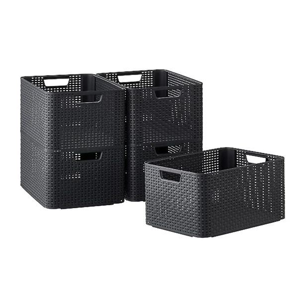 The Container Store Basketweave Open Bins for Garage Organizing