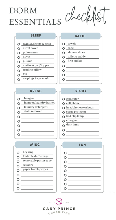 College Dorm Room Essentials Checklist