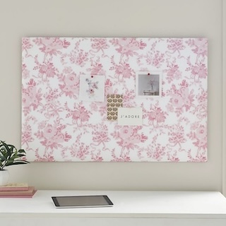 Pottery Barn Pink Floral Pinboard for your kids workspace