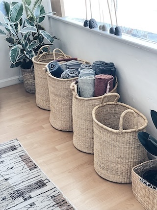 Tall Bolga baskets by HOME for organizing your home front entryway