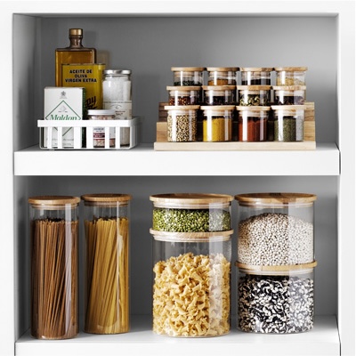 Hold Everything Stackable Glass Canisters from Williams Sonoma for an organized pantry